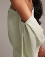 Bridesmaids crepe one shoulder draped maxi dress in light green