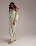 Bridesmaids crepe one shoulder draped maxi dress in light green