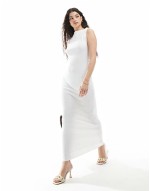 double layered slinky gold hardware detail off shoulder drape detail maxi dress in cream