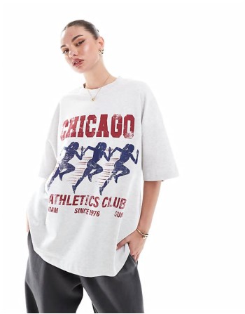 oversized t-shirt with Chicago athletics club graphic in ice marl