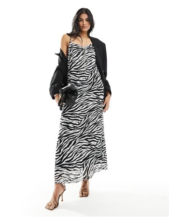 slinky maxi slip dress in zebra print
