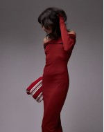 twist detail long sve maxi dress in rust red