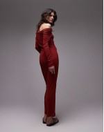 twist detail long sve maxi dress in rust red