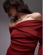 twist detail long sve maxi dress in rust red