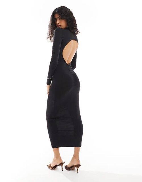 sculpt polyamide backless maxi dress in black
