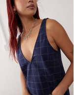 pinafore mini dress in navy check pinstripe