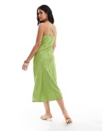 jacquard midi slip dress in green