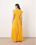crochet trim drawstring detail trapeze maxi dress in orange