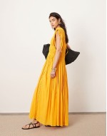 crochet trim drawstring detail trapeze maxi dress in orange
