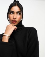 supersoft volume sve roll neck belted maxi jumper dress in black