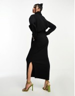 supersoft volume sve roll neck belted maxi jumper dress in black