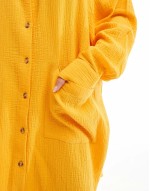 Curve double cloth oversized shirt dress with dropped pockets in tangerine