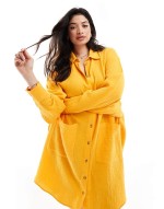 Curve double cloth oversized shirt dress with dropped pockets in tangerine