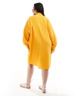 Curve double cloth oversized shirt dress with dropped pockets in tangerine