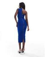 one shoulder detail midaxi dress in cobalt