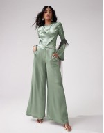 off shoulder co-ord in green jacquard