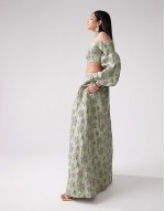 off shoulder co-ord in green jacquard