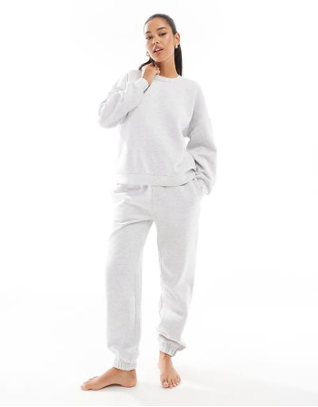 Premium oversized cuffed jogger and sweatshirt co-ord in light grey