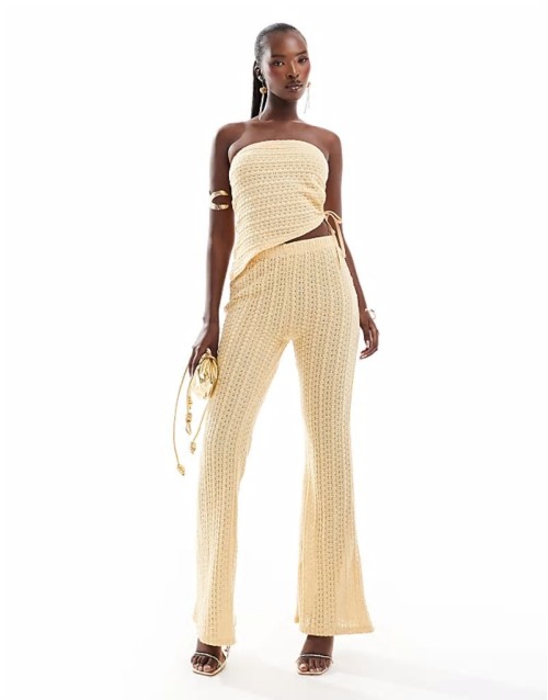co-ord  asymmetric hem top and flare trousers in buttermilk
