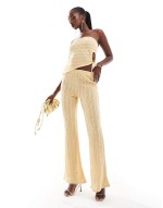 co-ord  asymmetric hem top and flare trousers in buttermilk